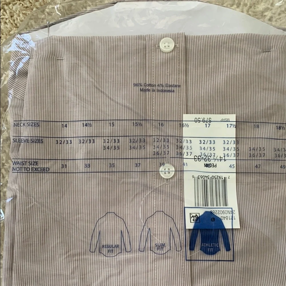 Tommy Hilfiger Tan and White Dress Shirt Classic Style athletic fit  14.5 32/33 - Picture 6 of 11